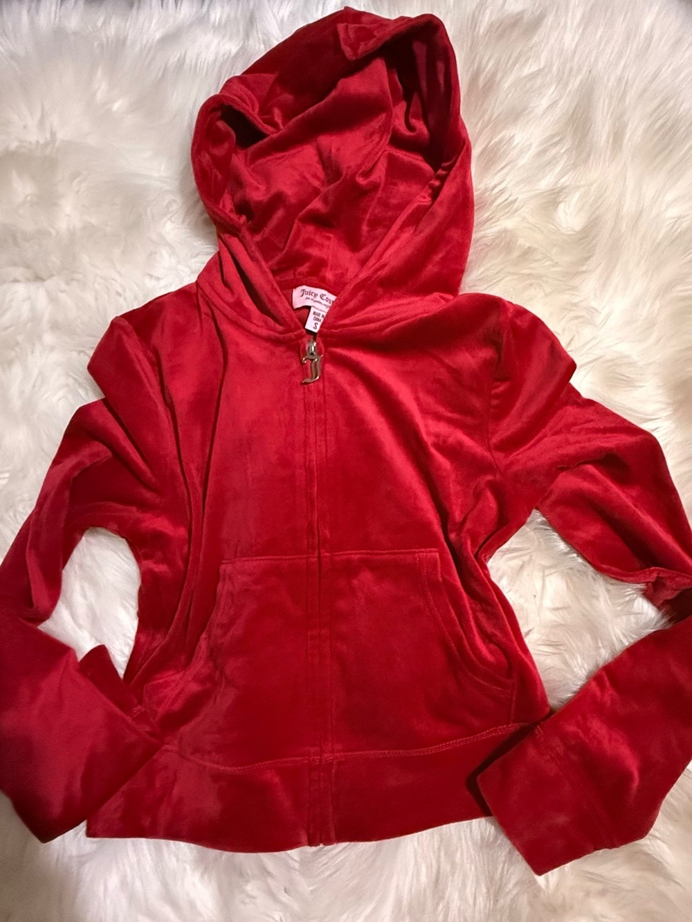 Juicy Couture Girls Red Velour Zip Hoodie
